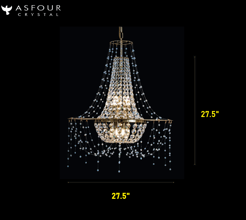 Modern Crystal Basket Chandelier in Warm Brass