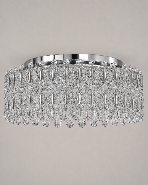 Crystal Crown 12-Light Asfour Crystal Flush Chandelier for Living Room