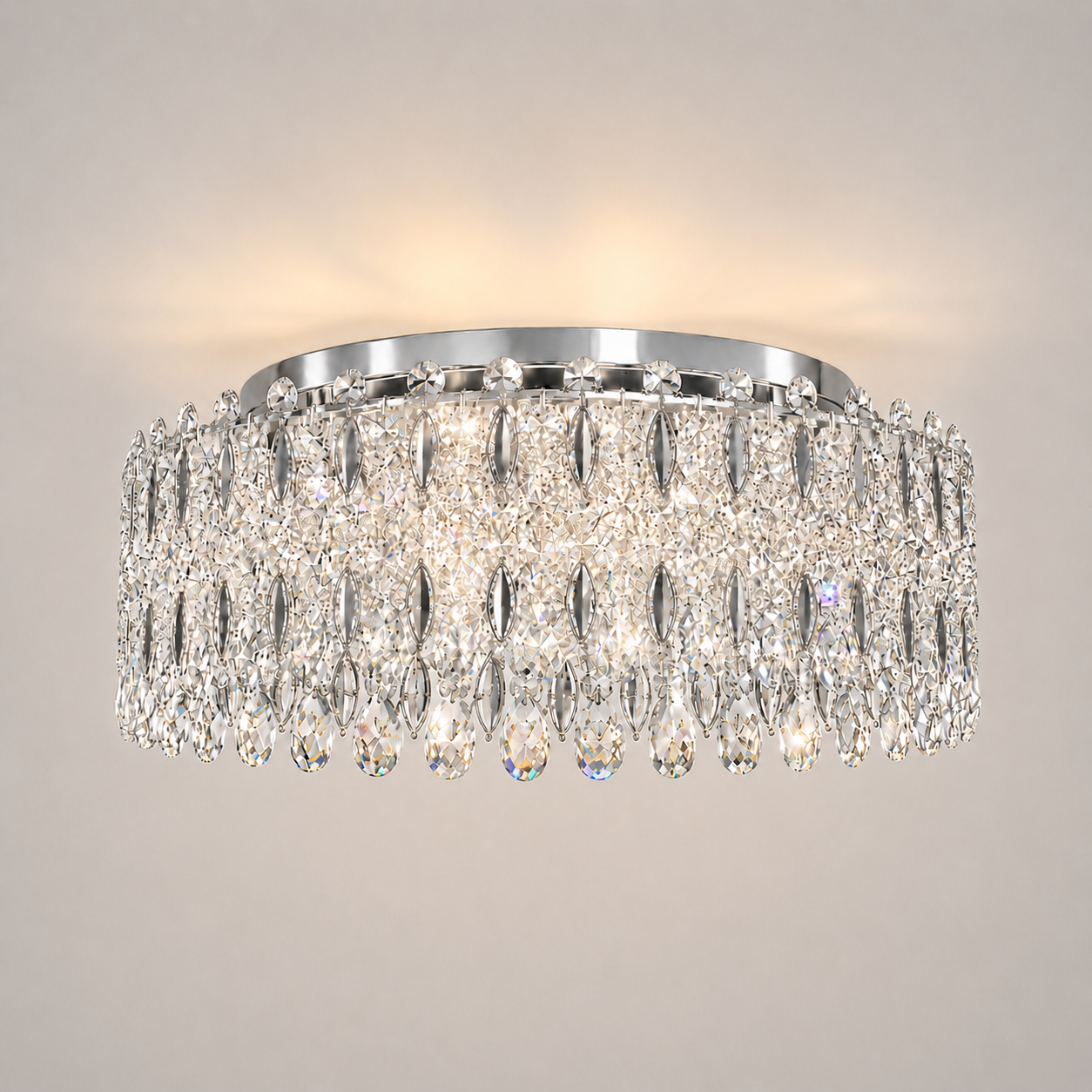 Crystal Crown 12-Light Asfour Crystal Flush Chandelier for Living Room