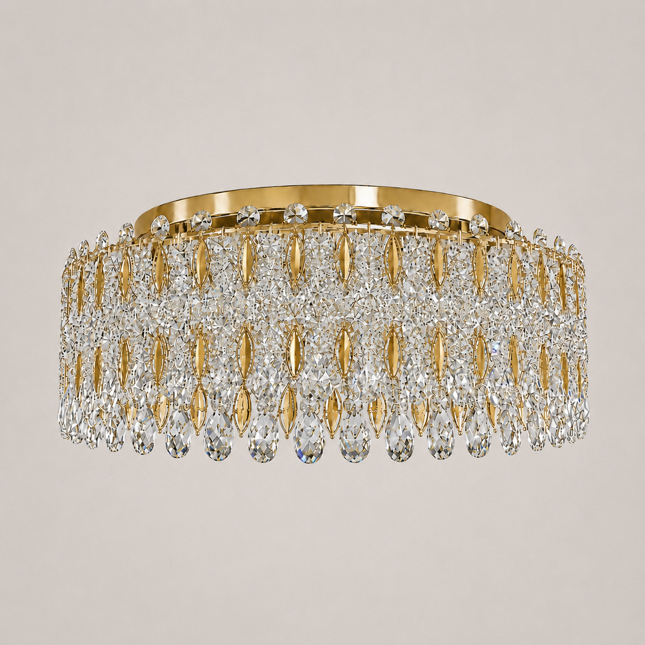 Crystal Crown 12-Light Asfour Crystal Flush Chandelier for Living Room