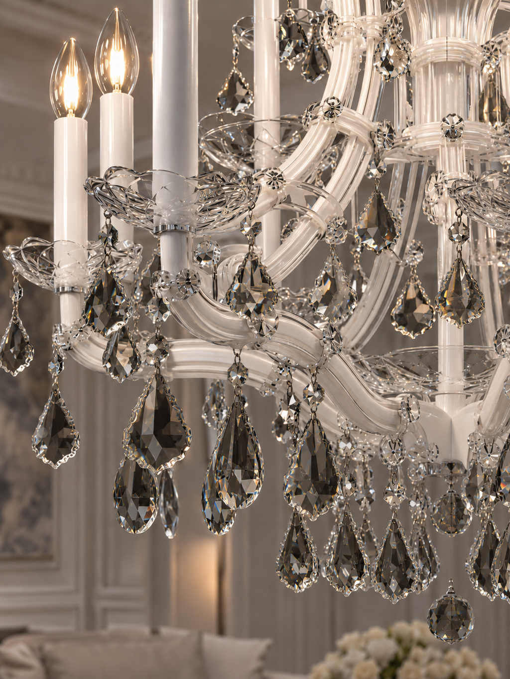 Maria Teresa with Silver Satin Crystals in Arctic White