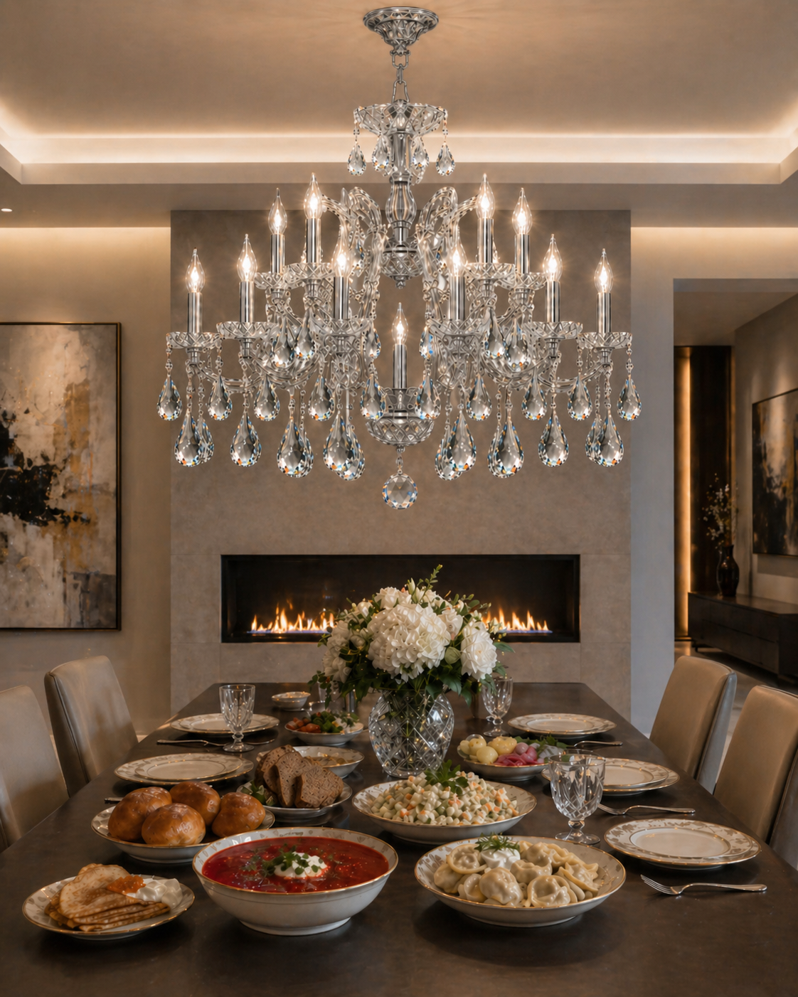 Maria Teresa Chandelier with Swedish Cut Crystals