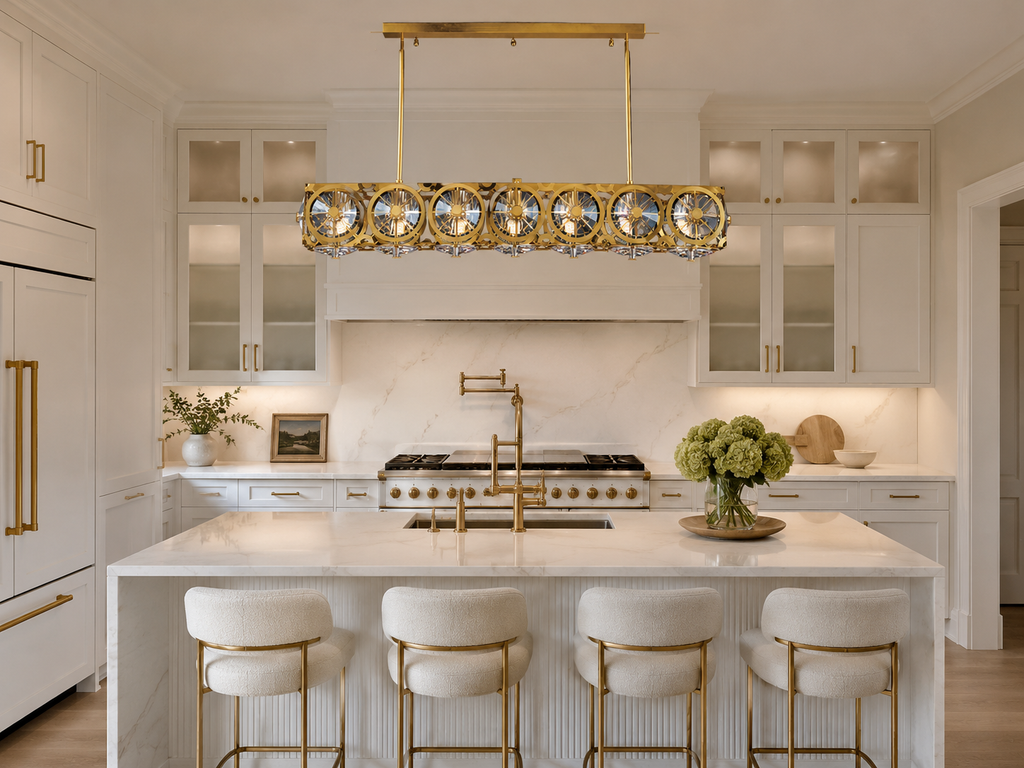 Locomotive Linear Chandelier in Warm Brass