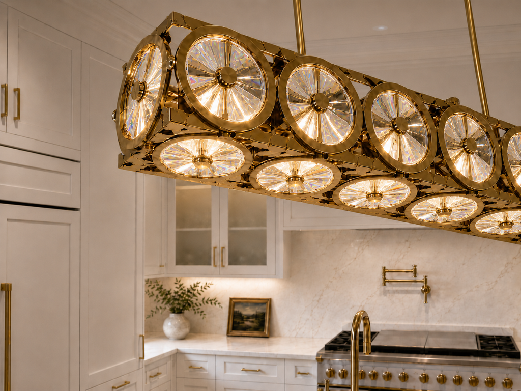Locomotive Linear Chandelier in Warm Brass