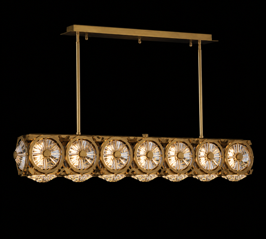 Locomotive Linear Chandelier in Warm Brass